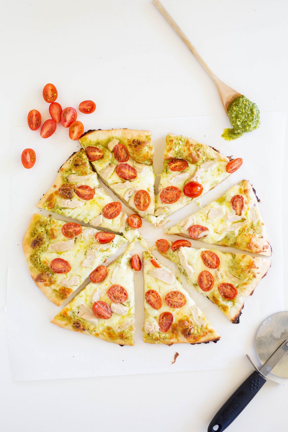 pesto pizza with goat cheese