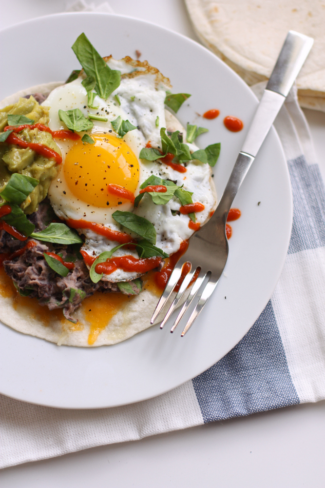 Black Bean and Fried Egg Tostada Recipe: One of the best last minute dinner  ideas!