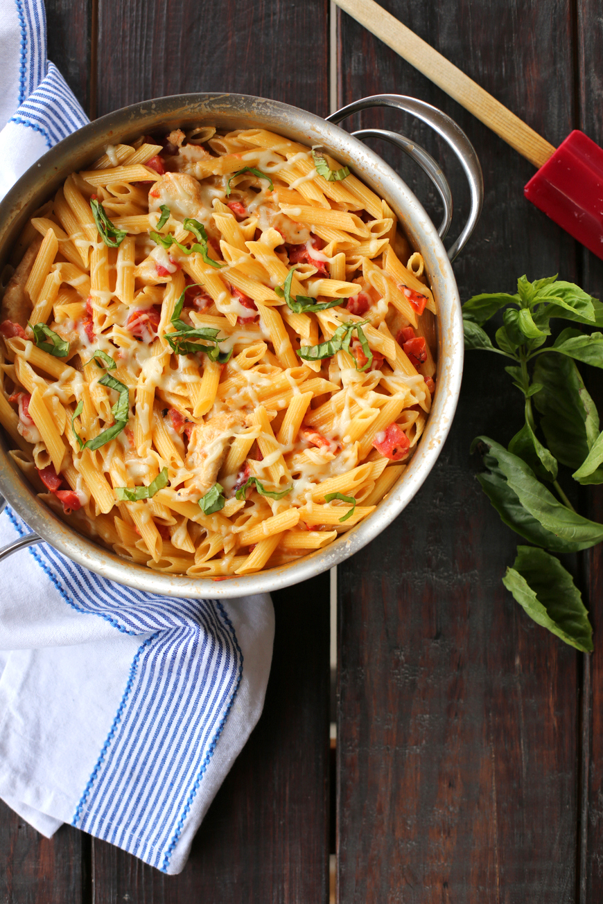 creamy chicken and fire roasted tomato pasta