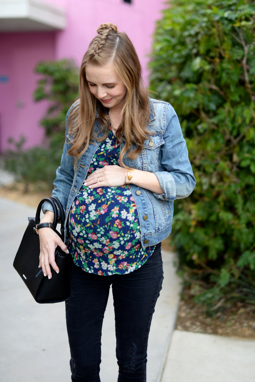 Black + floral + denim jacket