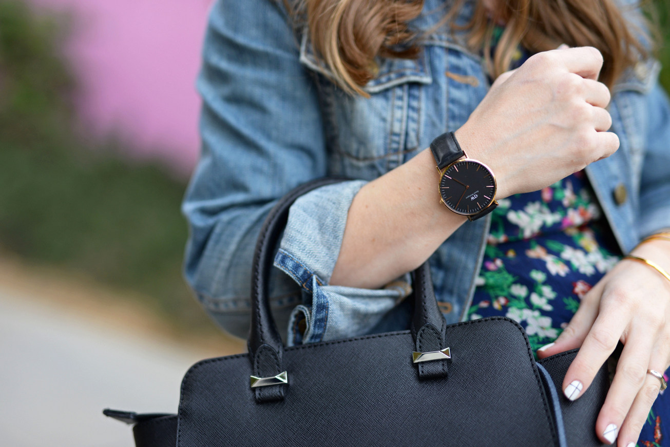 Black + floral + denim jacket