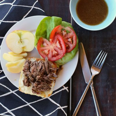 It takes 90 seconds to toss in the crockpot and the whole family will love these french dip sandwiches!