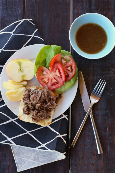 It takes 90 seconds to toss in the crockpot and the whole family will love these french dip sandwiches!
