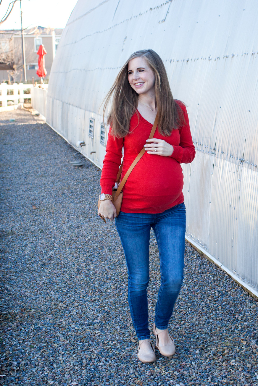 Jeans + ballet flats + bright sweater