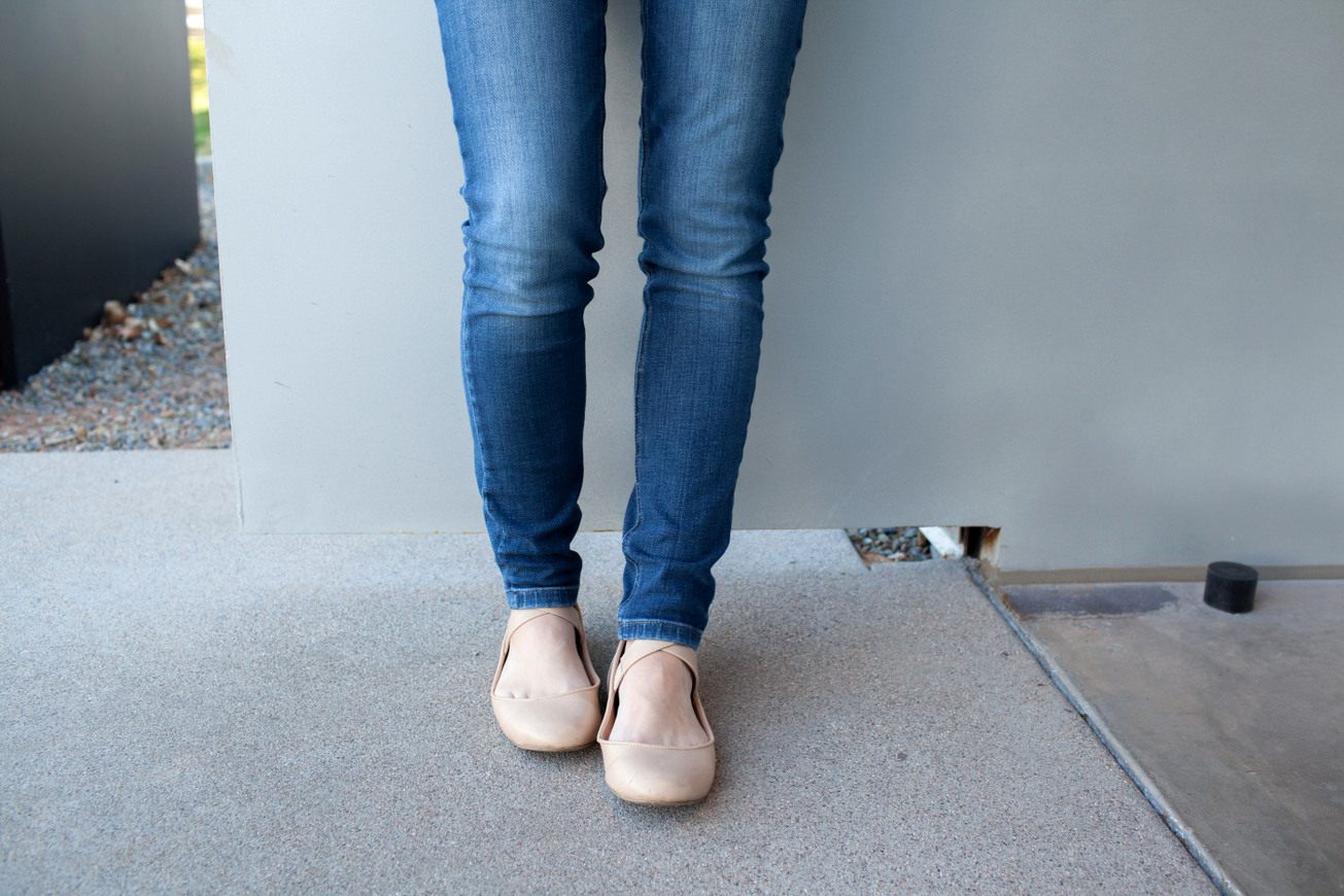 Jeans + ballet flats + bright sweater