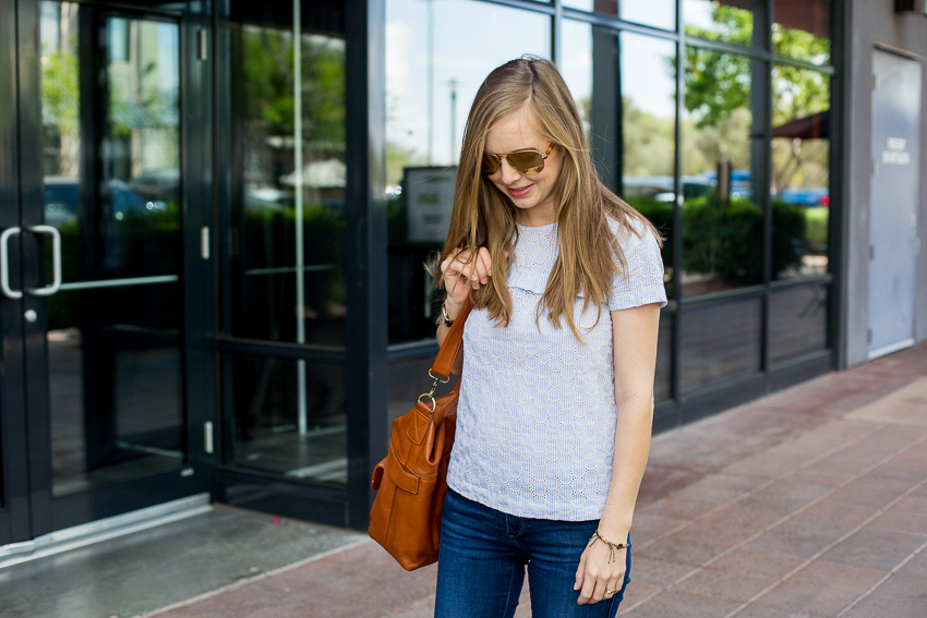 light blue + denim + leather + aviators