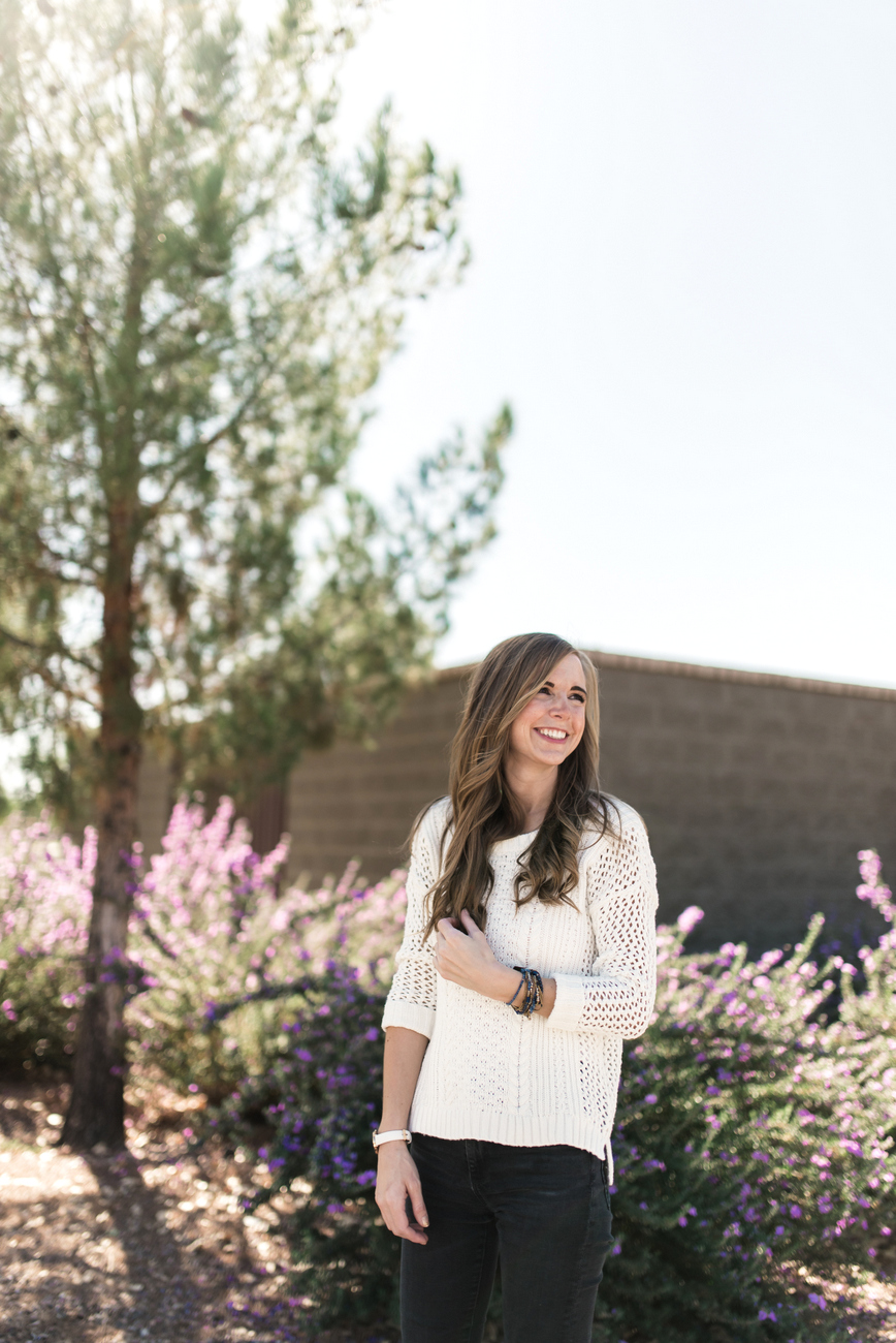 white sweater