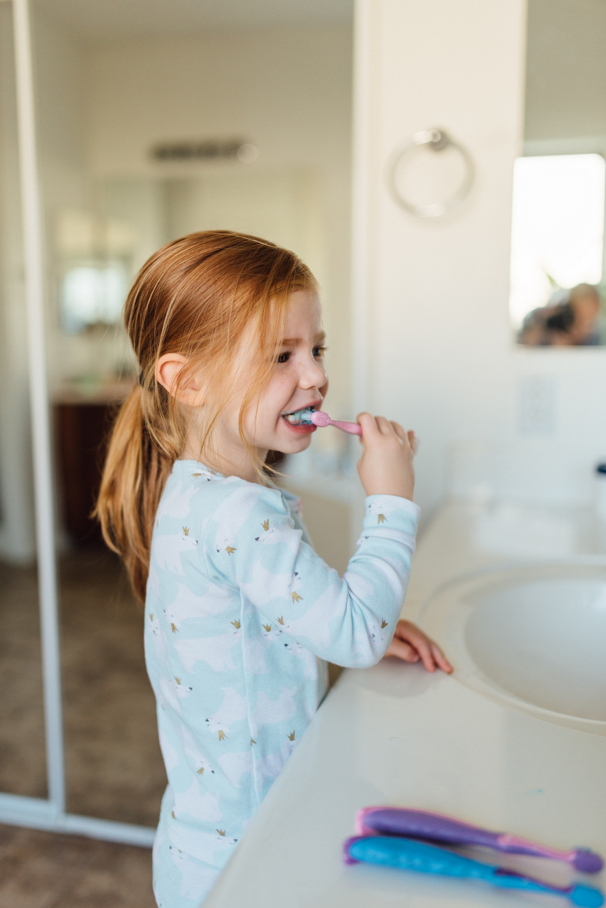 Our family's bedtime routine, starting with dinner and then going through dishes and toothbrushing and bedtime reading together