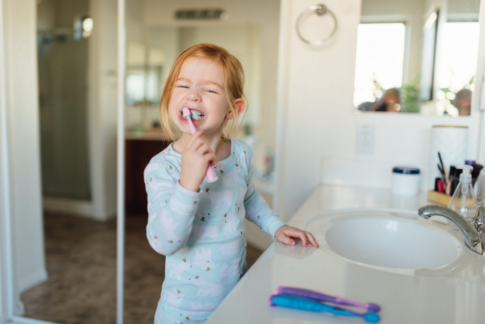 Our family's bedtime routine, starting with dinner and then going through dishes and toothbrushing and bedtime reading together