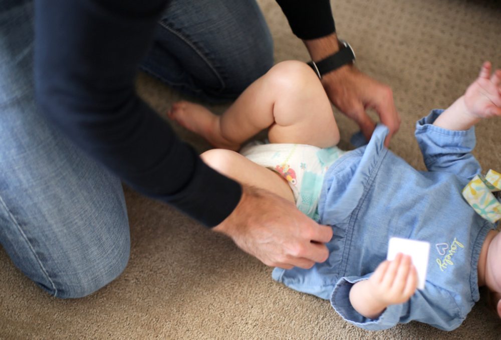 diaper change with baby dry