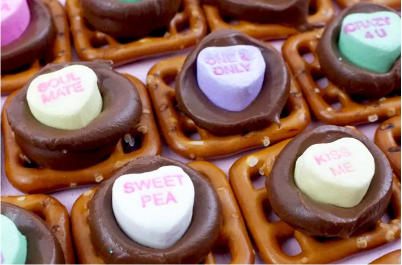 conversation heart pretzel bites