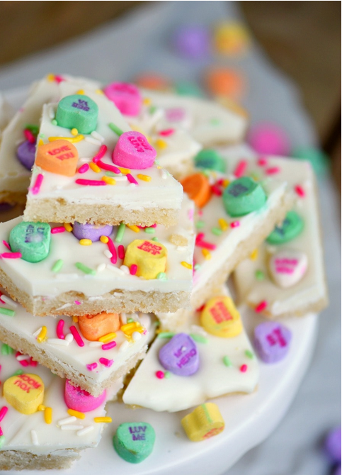 conversation heart sugar cookie bark