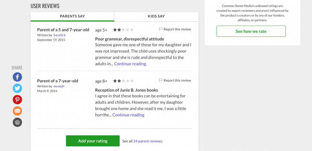 book reviews content ratings