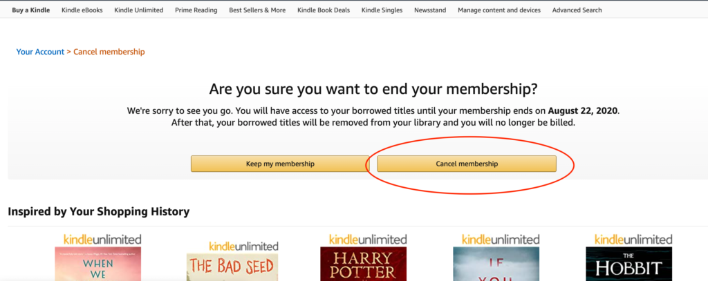 kindle unlimited subscription cancel