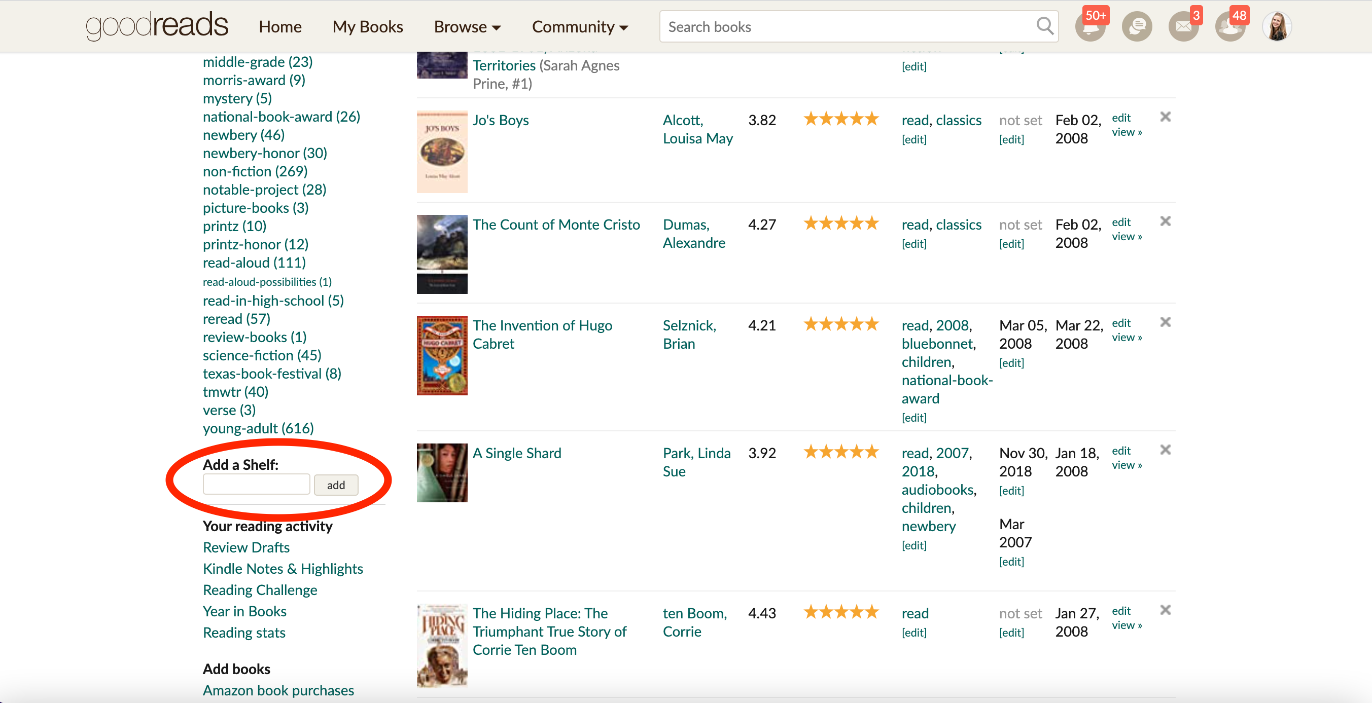 how to add a shelf on Goodreads