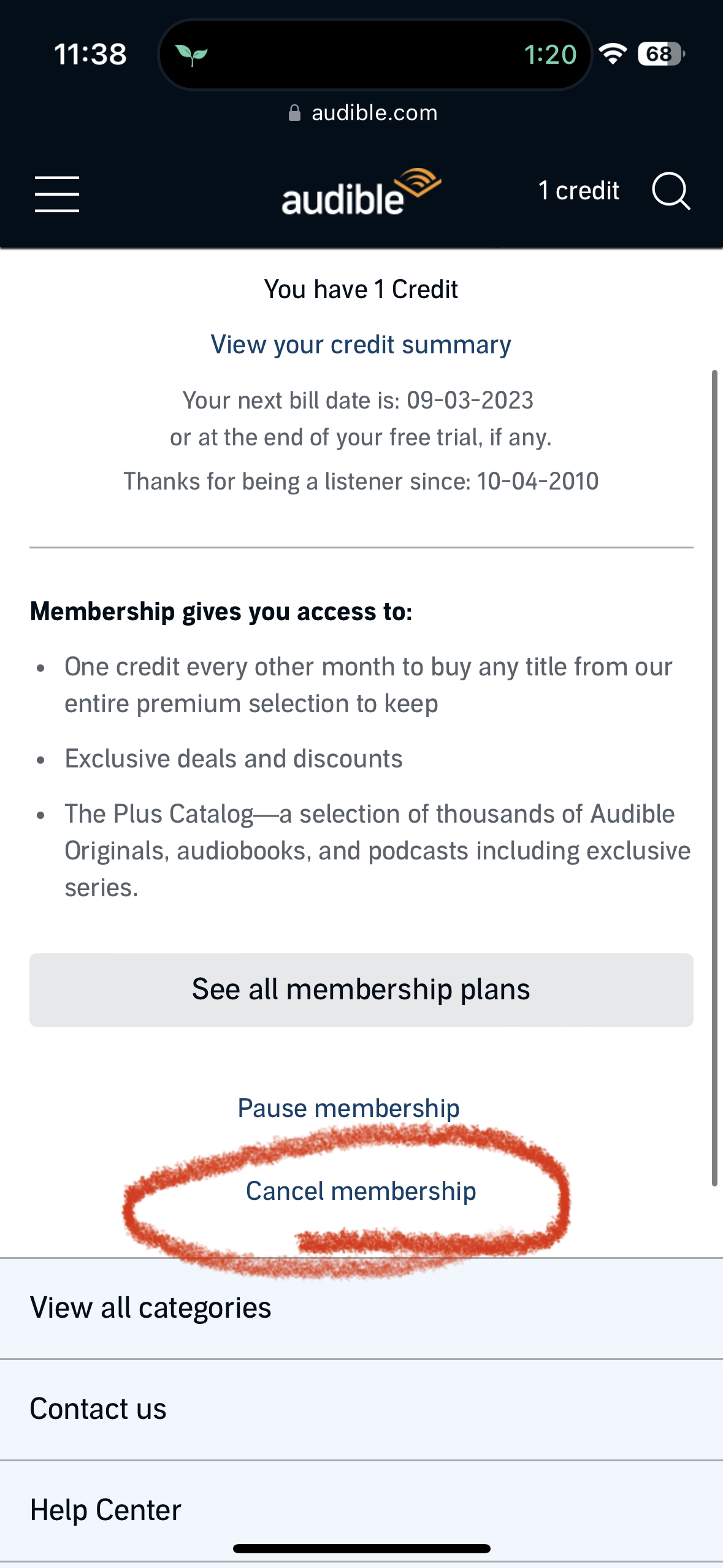 cancel audible subscription