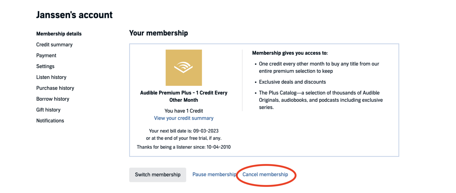 cancel audible