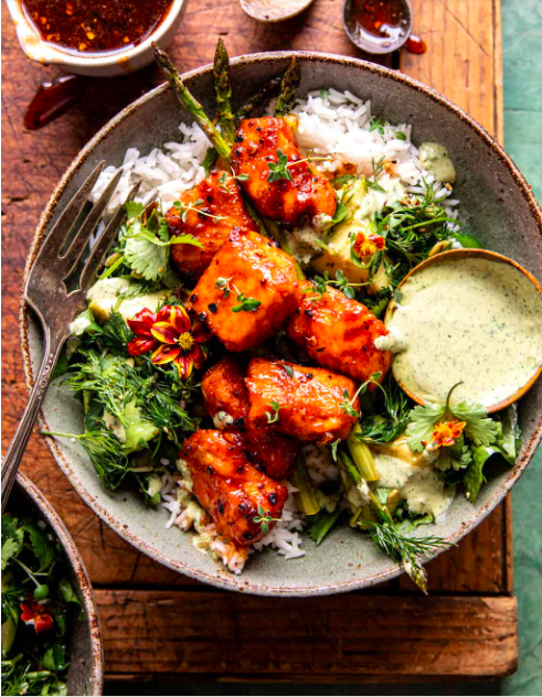 hot honey salmon bowls