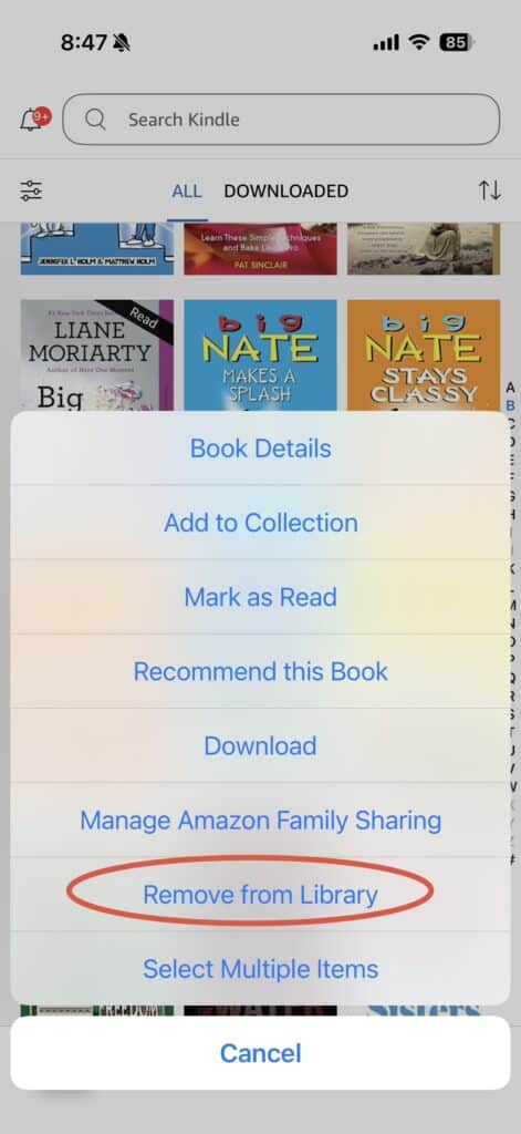 how to remove kindle books from library