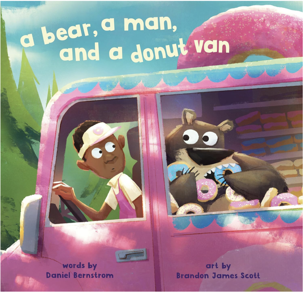 A bear, a man and a donut van
