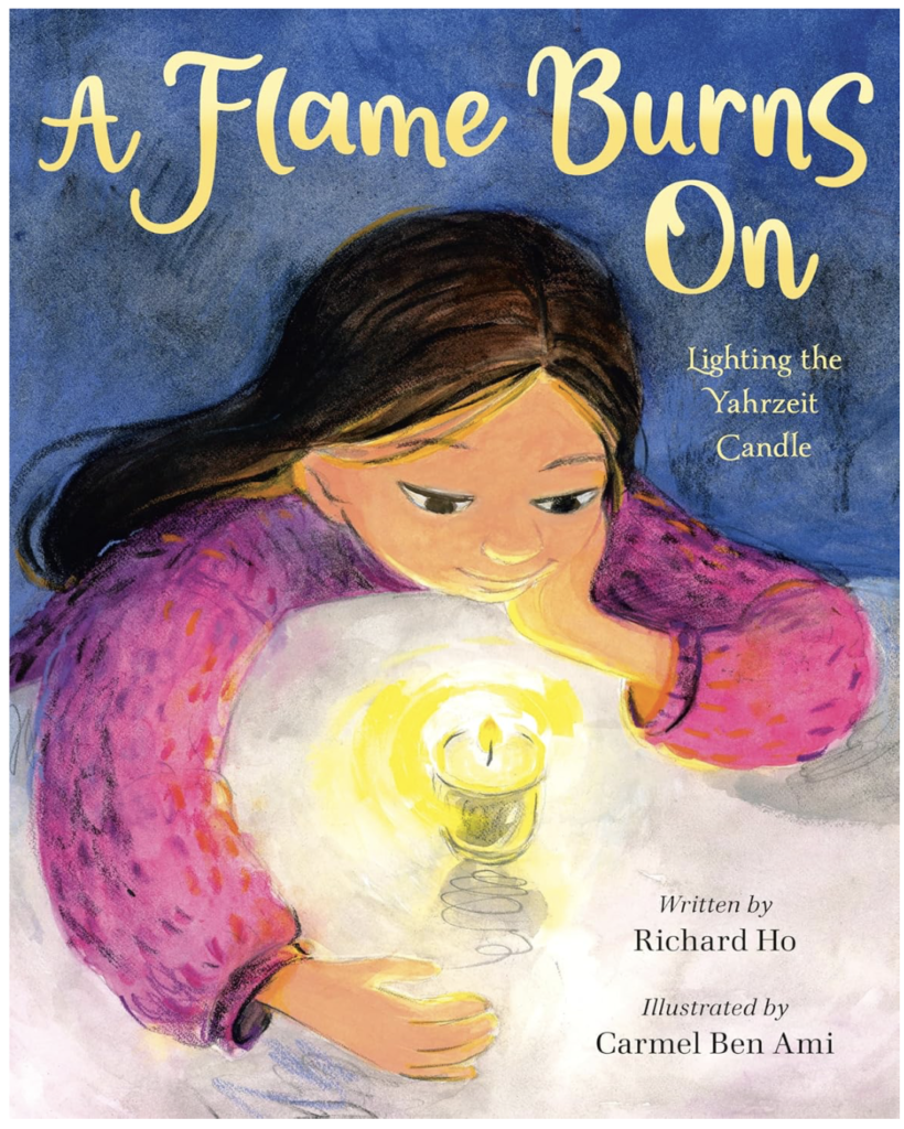 A flame burns on
