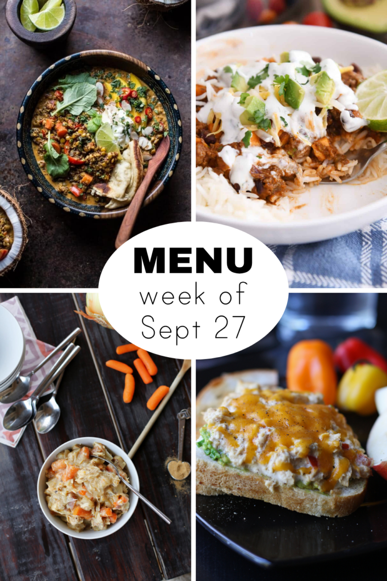 weekly menu featuring four dinners