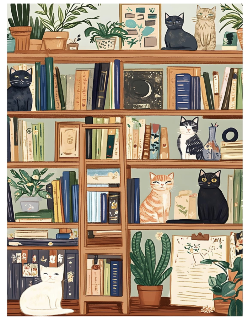 charming cat bookshelves puzzle